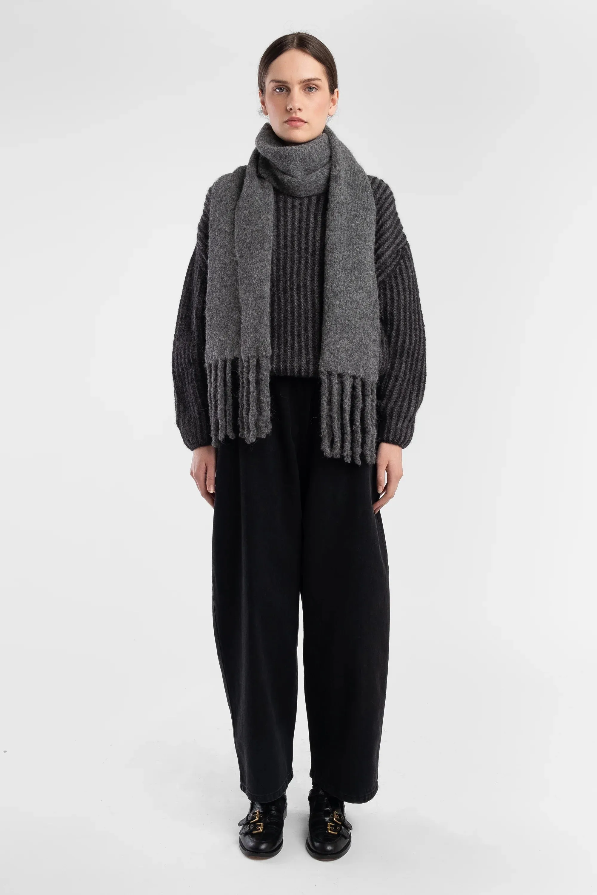 Dark Grey Fringe Scarf