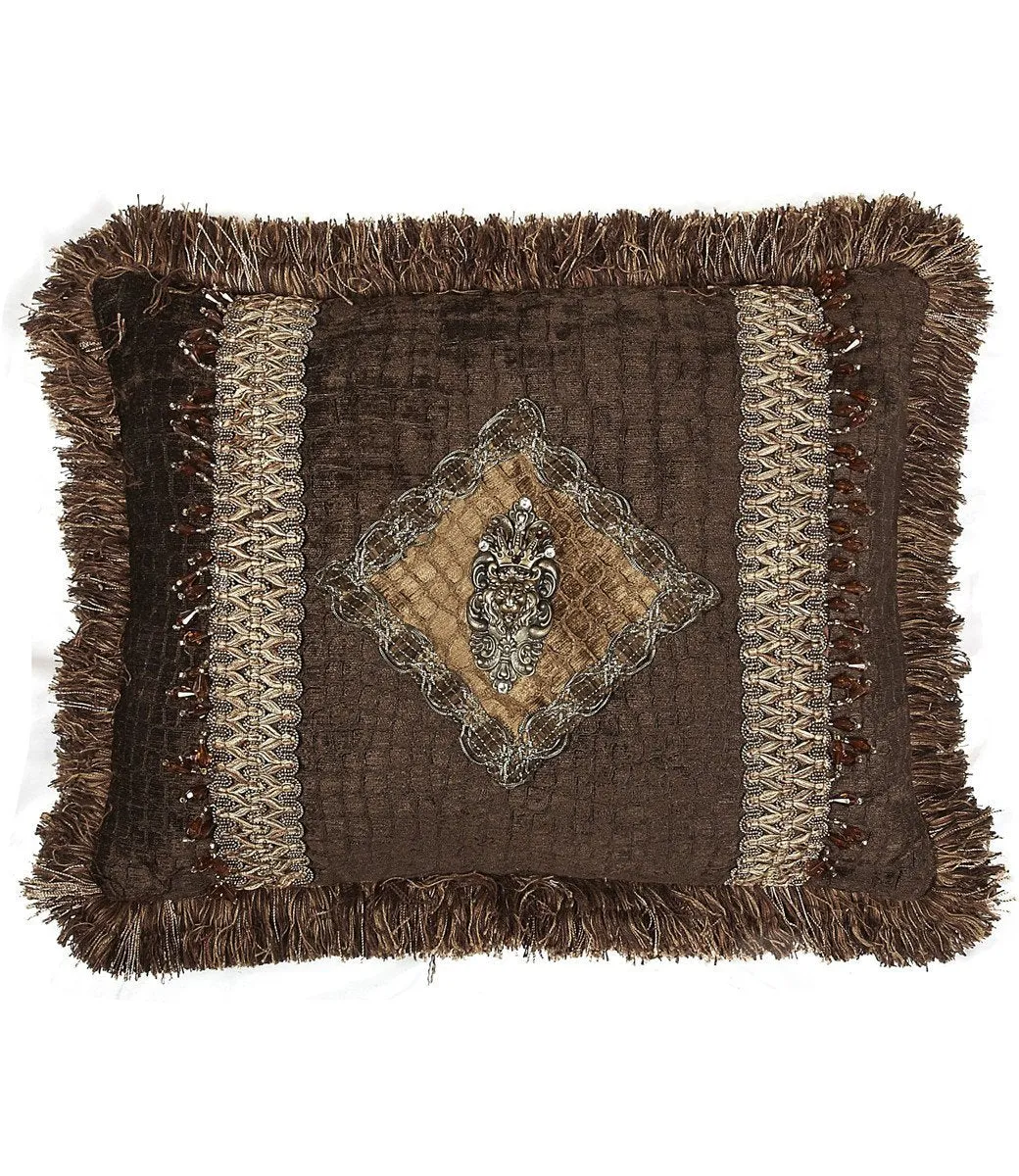 Decorative Accent Pillow Chocolate Croc Chenille Embellished Rectangle 18x14