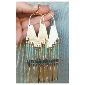 Demi Seafoam Earrings with Brass Fringe & Seafoam Beads