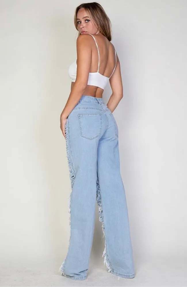 Destroyed Fringe Denim Pants