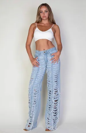 Destroyed Fringe Denim Pants