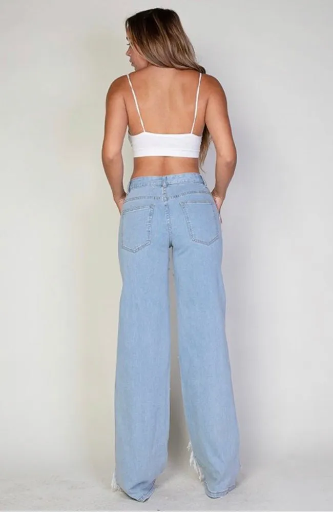 Destroyed Fringe Denim Pants