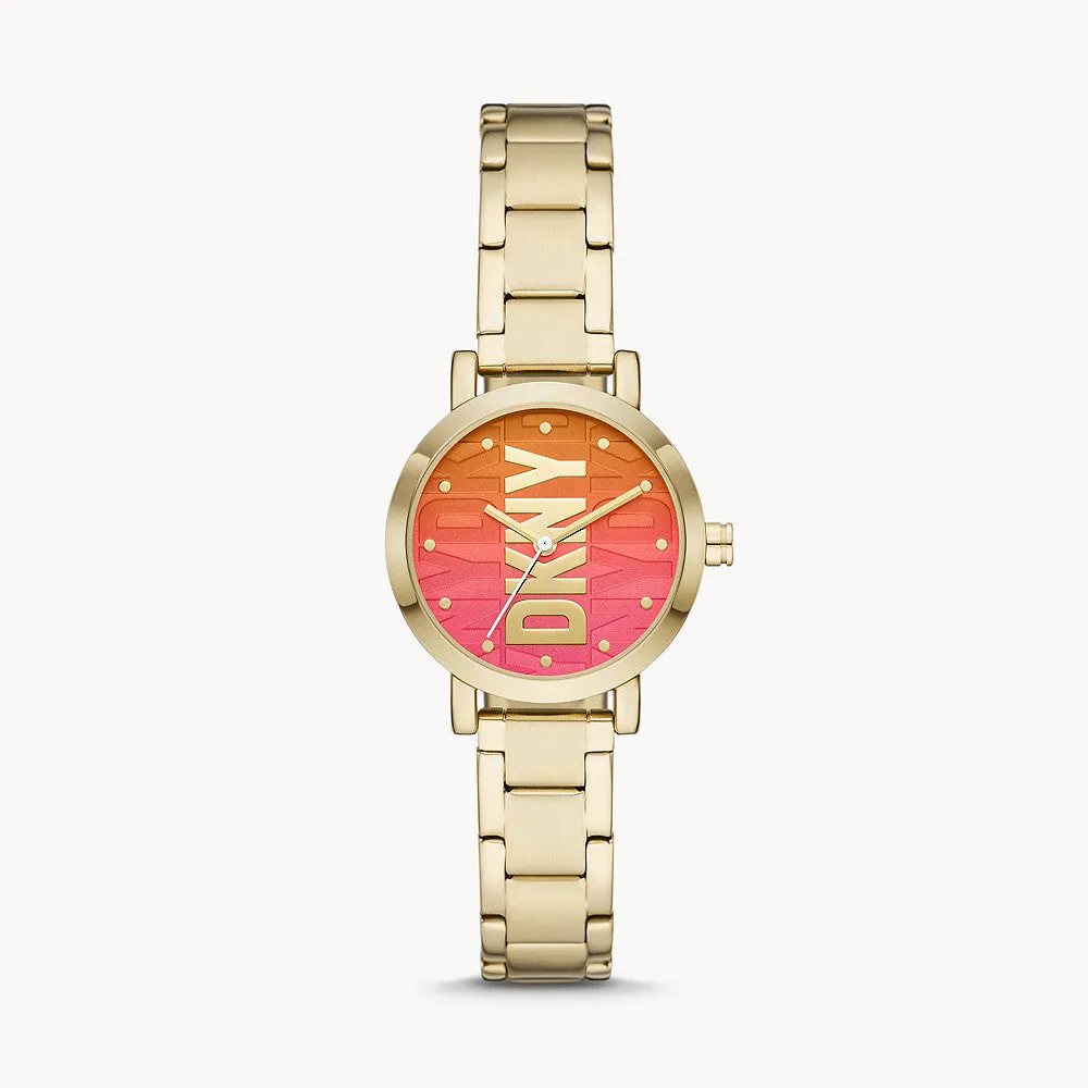 DKNY SOHO THREE-HAND GOLD-TONE STAINLESS STEEL WATCH