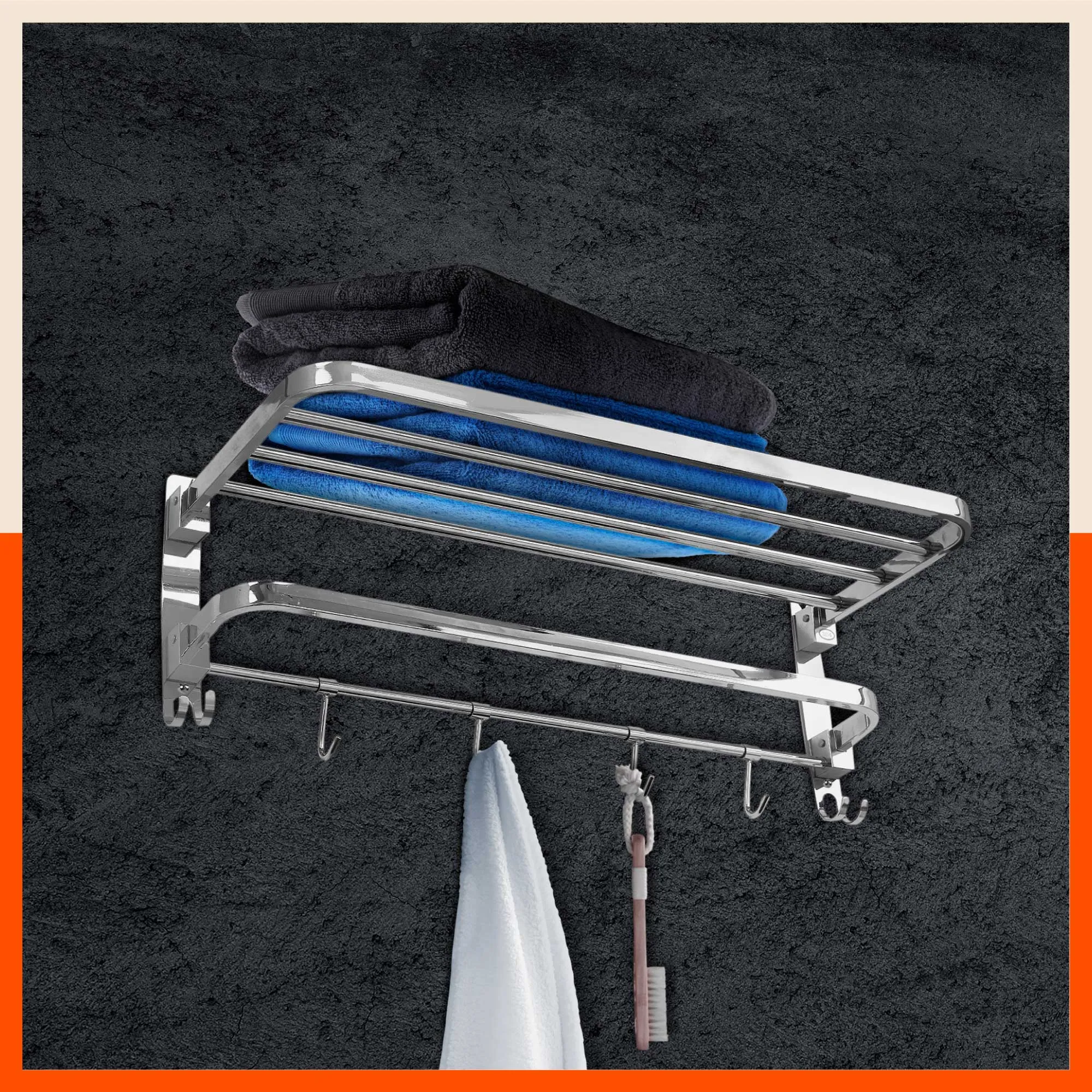 Dorado Double Folding Stainless Steel Towel Rack / Holder / Stand For Home (Medium - 18 inches)