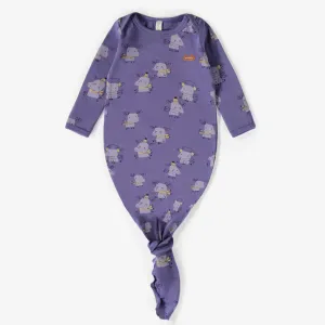 Dormeuse mauve à motif en coton biologique, naissance  || Purple patterned sleeper gown in organic cotton, newborn