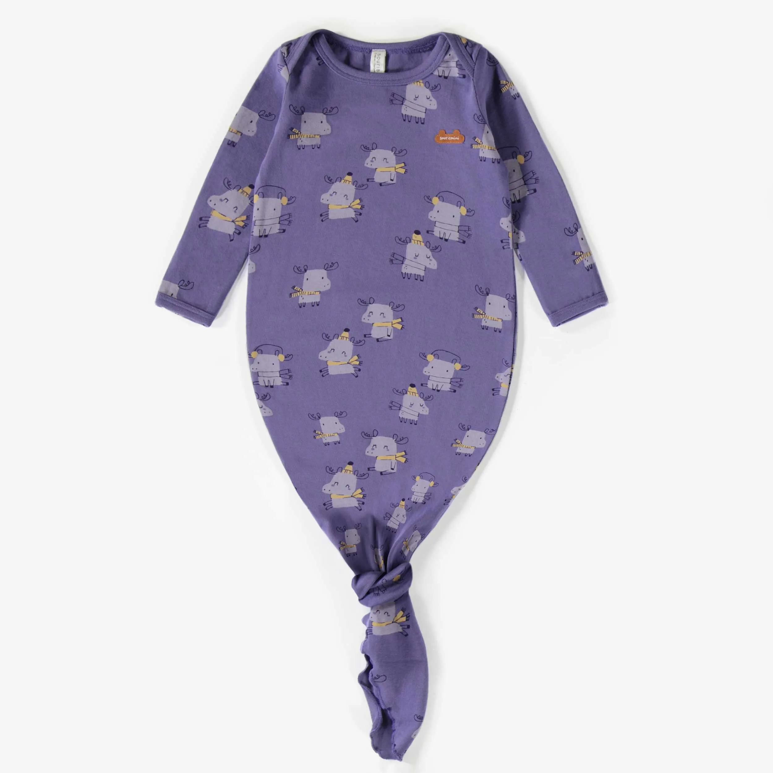 Dormeuse mauve à motif en coton biologique, naissance  || Purple patterned sleeper gown in organic cotton, newborn