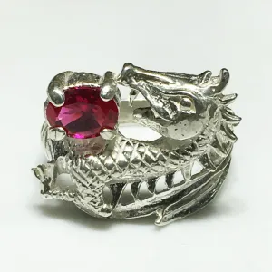 Dragon and Gemstone Ring (Silver)
