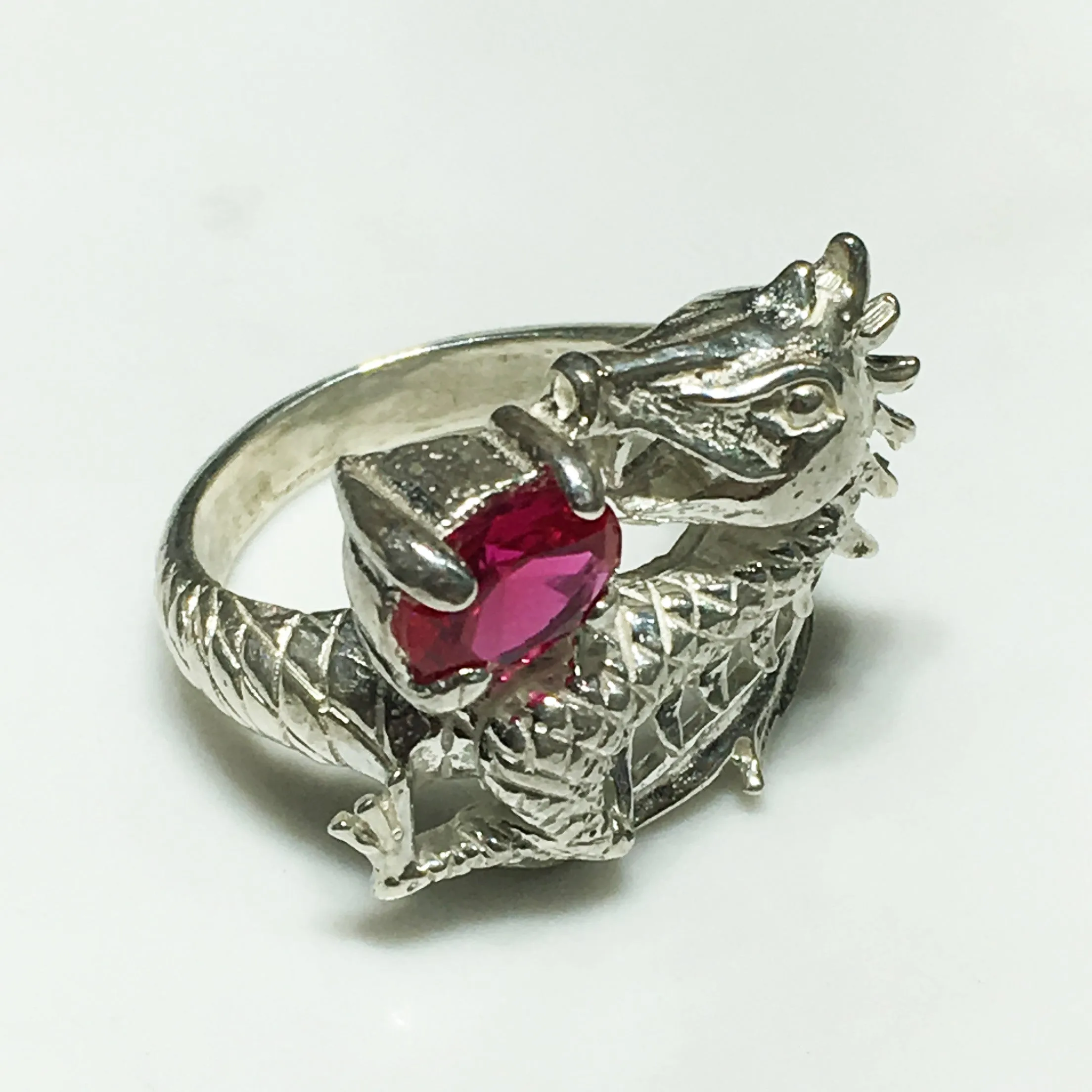 Dragon and Gemstone Ring (Silver)