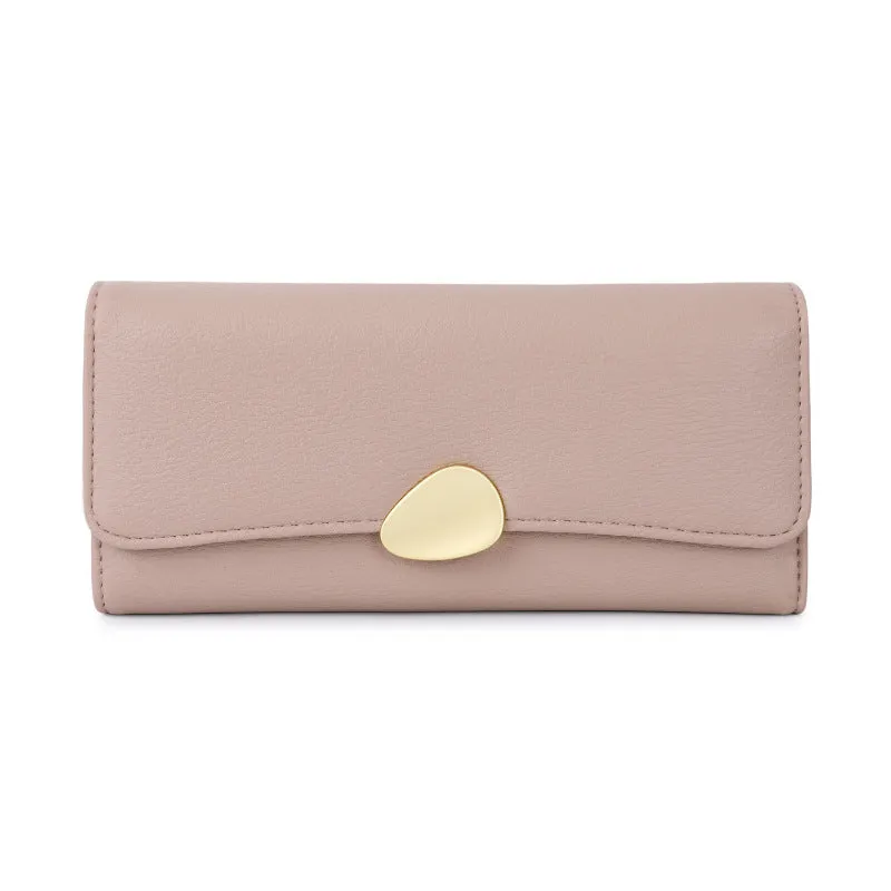 Durable Women's Lychee Pattern Three-fold Long Handbags