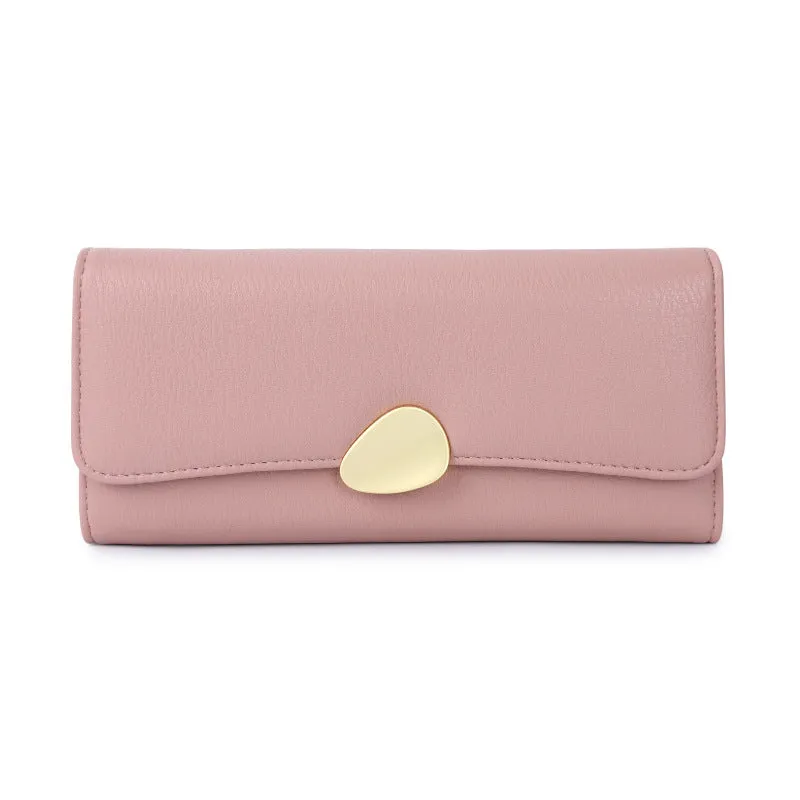 Durable Women's Lychee Pattern Three-fold Long Handbags
