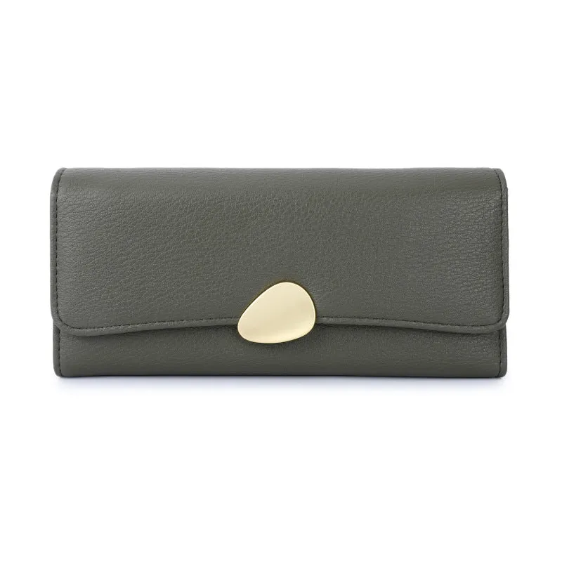 Durable Women's Lychee Pattern Three-fold Long Handbags