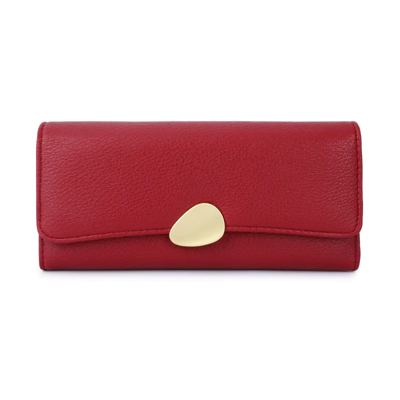 Durable Women's Lychee Pattern Three-fold Long Handbags