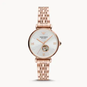 EMPORIO ARMANI THREE-HAND ROSE GOLD-TONE STAINLESS STEEL WATCH