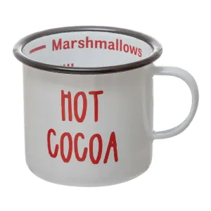 ENAMELED MUG "HOT COCOA" WHITE WITH BLACK RIM