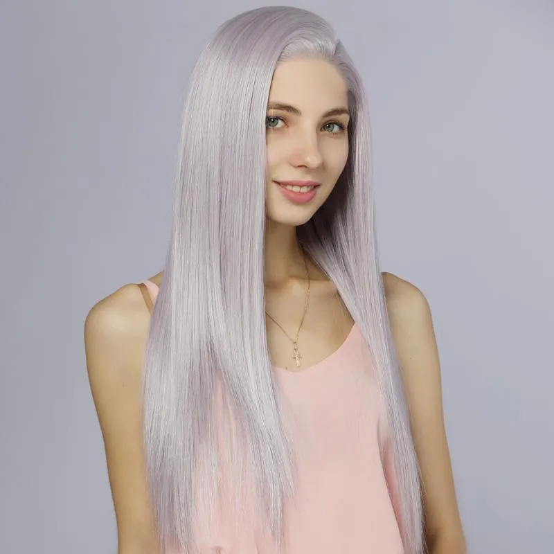 Fake Scalp Synthetic Lace Front Straight Wigs HD Lace Mix Color 60/Purple