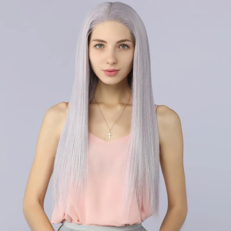 Fake Scalp Synthetic Lace Front Straight Wigs HD Lace Mix Color 60/Purple