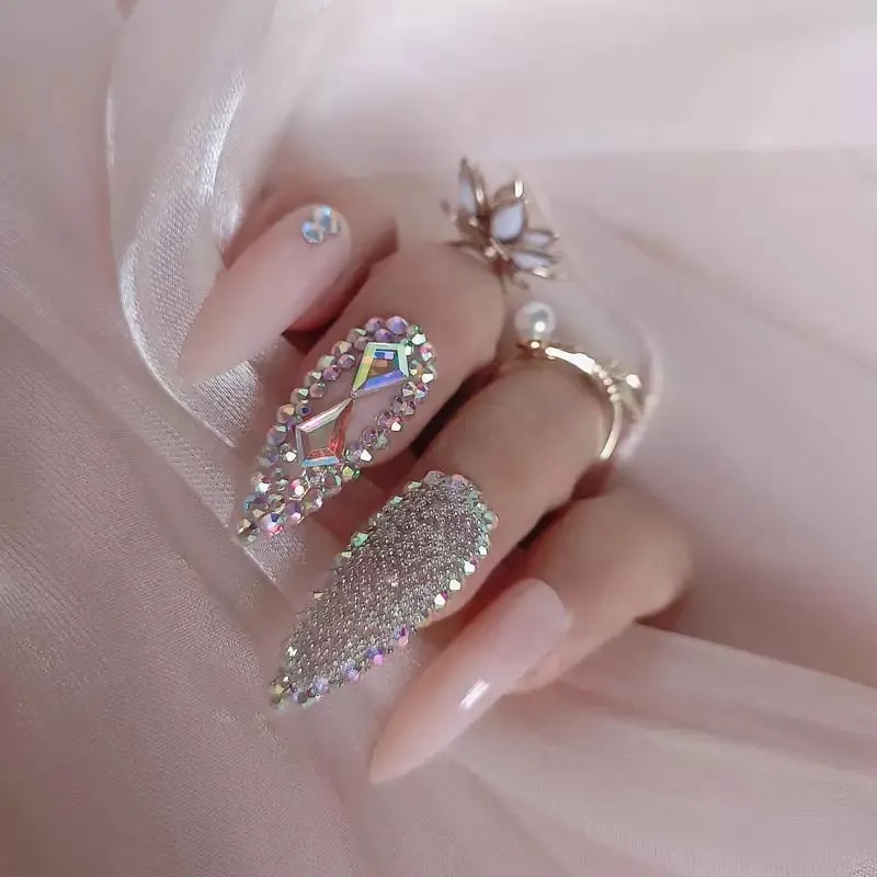 Fancy Diamond Almond False Press On Nails