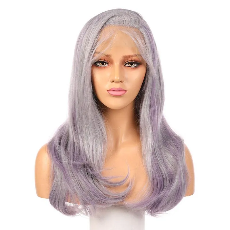 Fashion full lace wig synthetic wavy hair Fake Scalp 60# highlight purple color