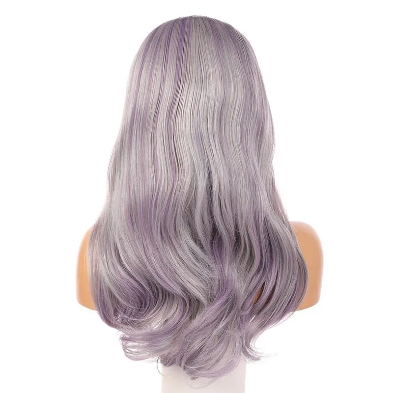 Fashion full lace wig synthetic wavy hair Fake Scalp 60# highlight purple color