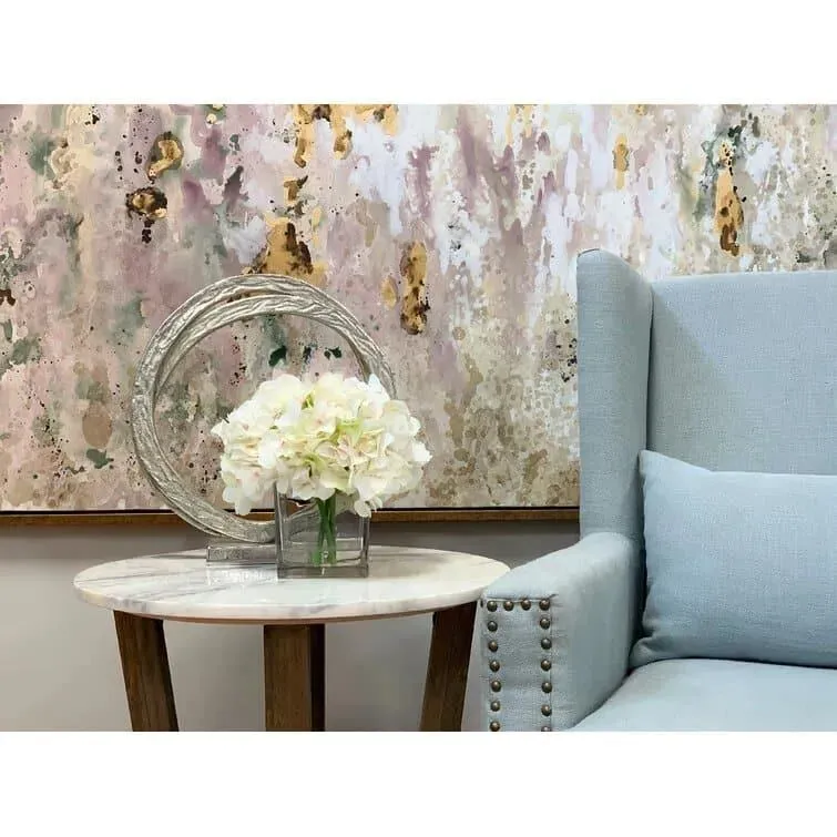 Faux Hydrangea Floral Arrangement in Glass Vase