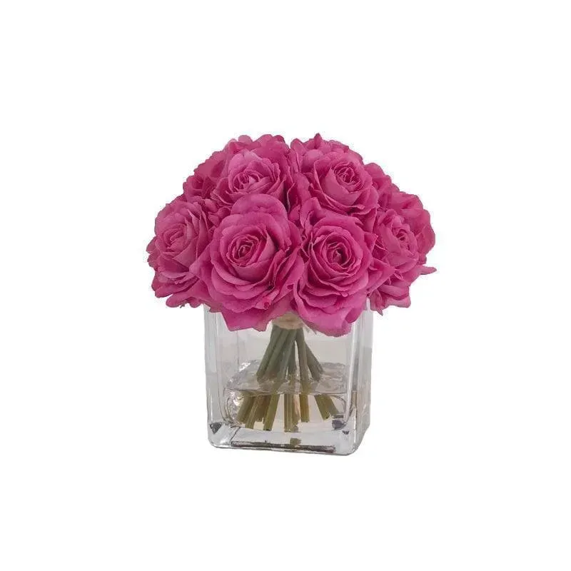 Faux Purple Silk Rose Centerpiece Arrangement in Fake Water