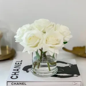 Faux Roses Floral Arrangements in Glass Vase
