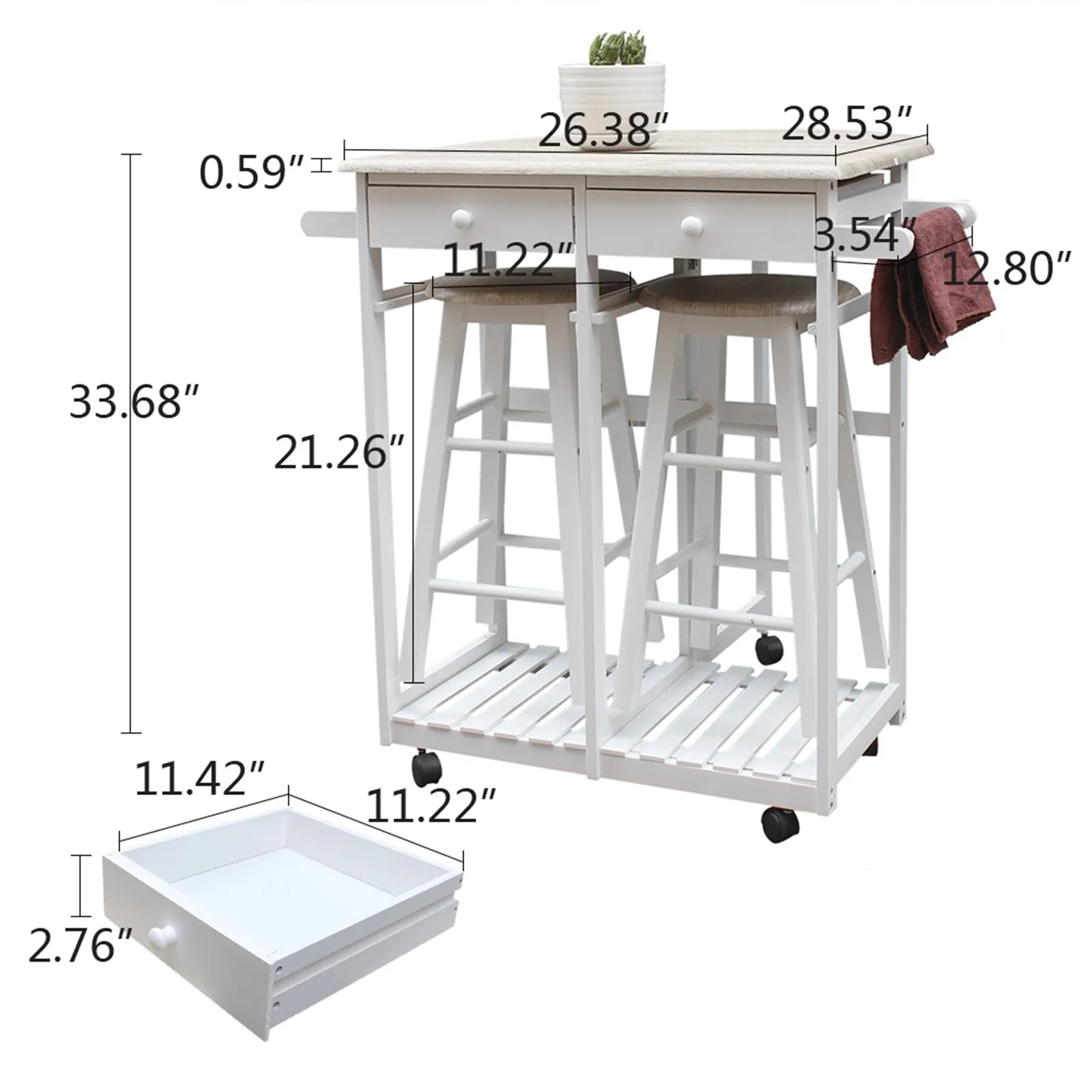 FCH Foldable With Wooden Handle Semicircle Dining Cart With Round Stools White YJ