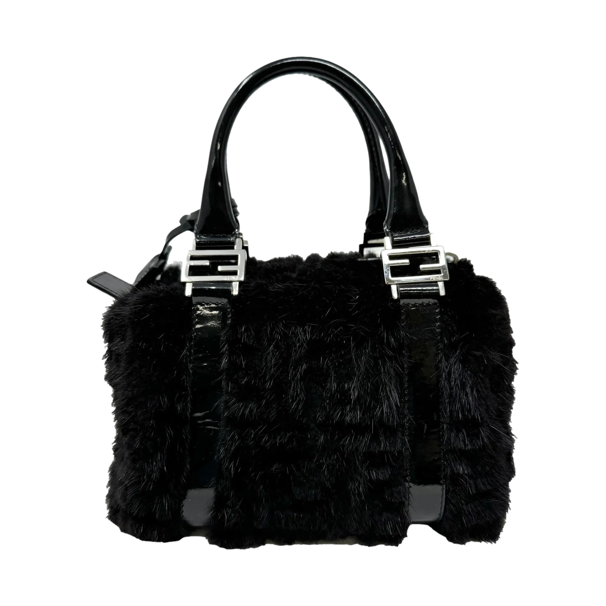 Fendi Black Logo Fur Top Handle