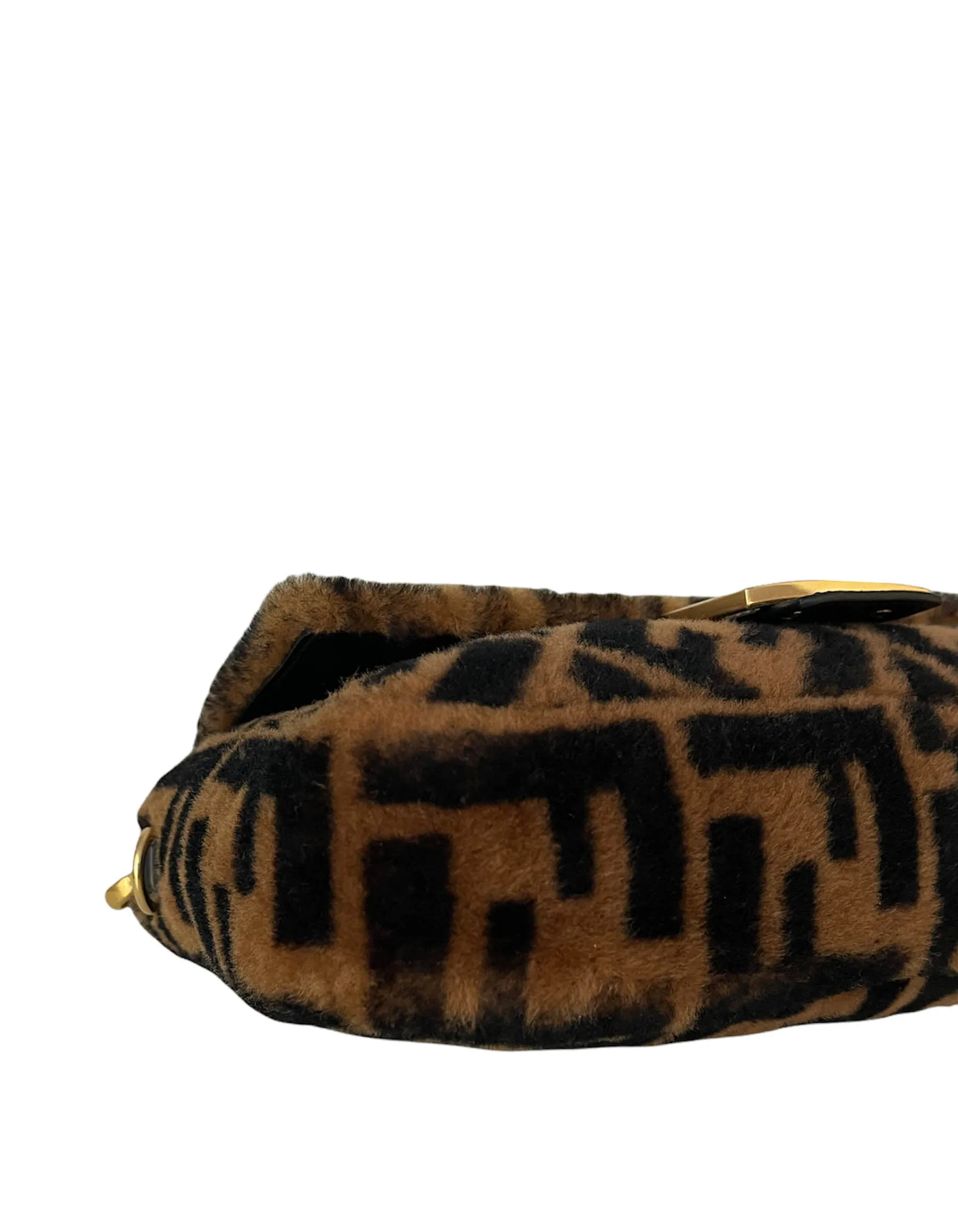 Fendi Brown Monogram Sheepskin Baguette NM Bag w/ Two Straps