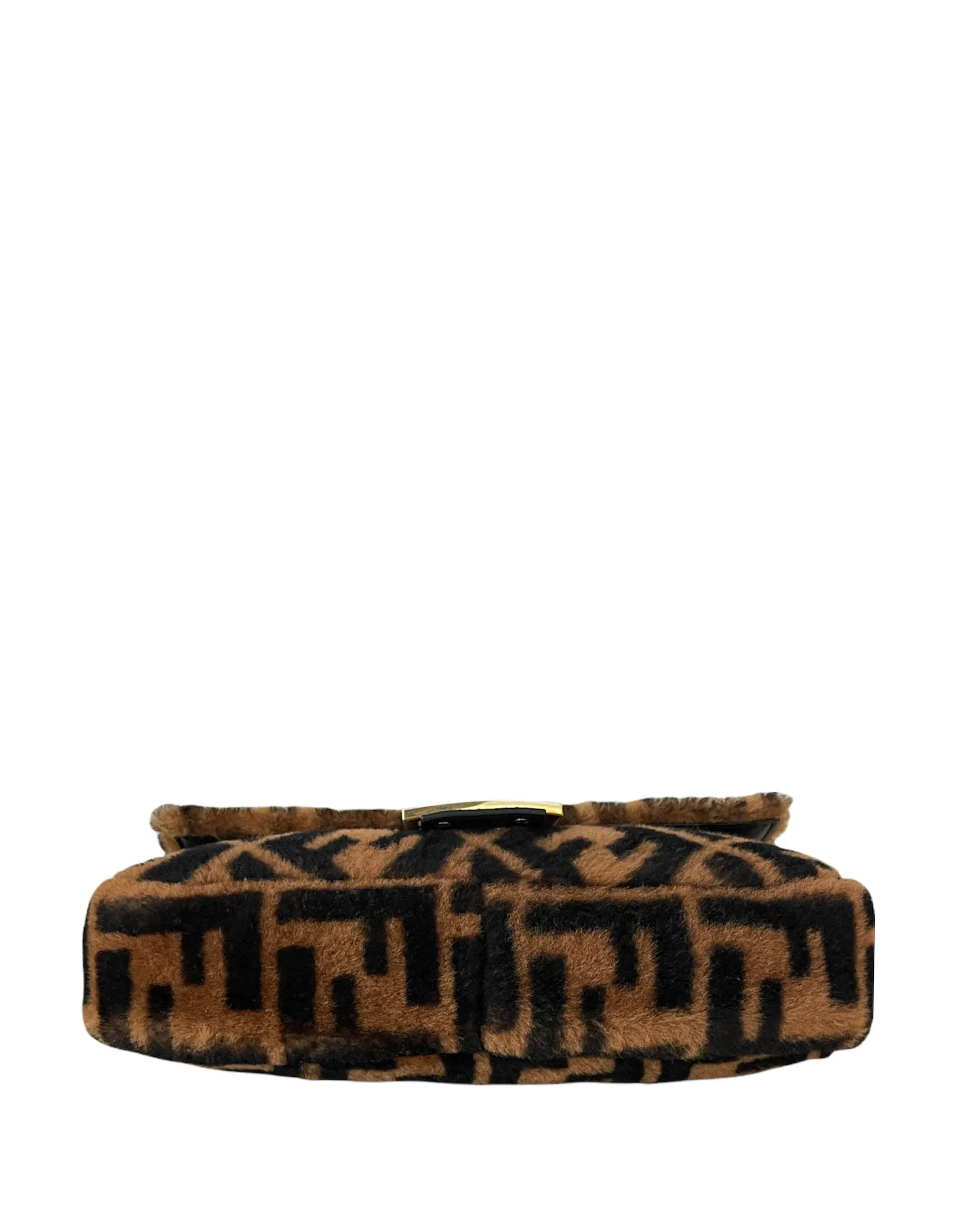 Fendi Brown Monogram Sheepskin Baguette NM Bag w/ Two Straps