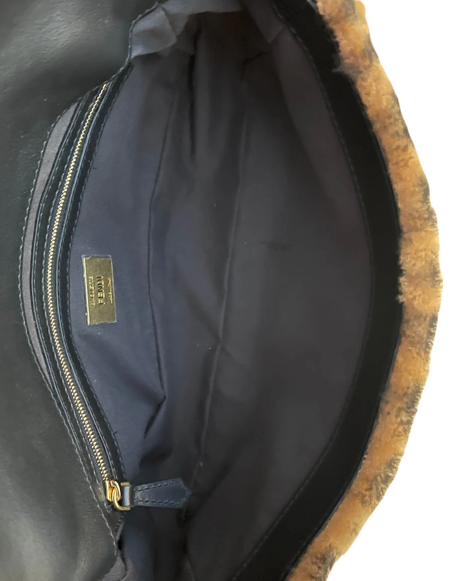 Fendi Brown Monogram Sheepskin Baguette NM Bag w/ Two Straps