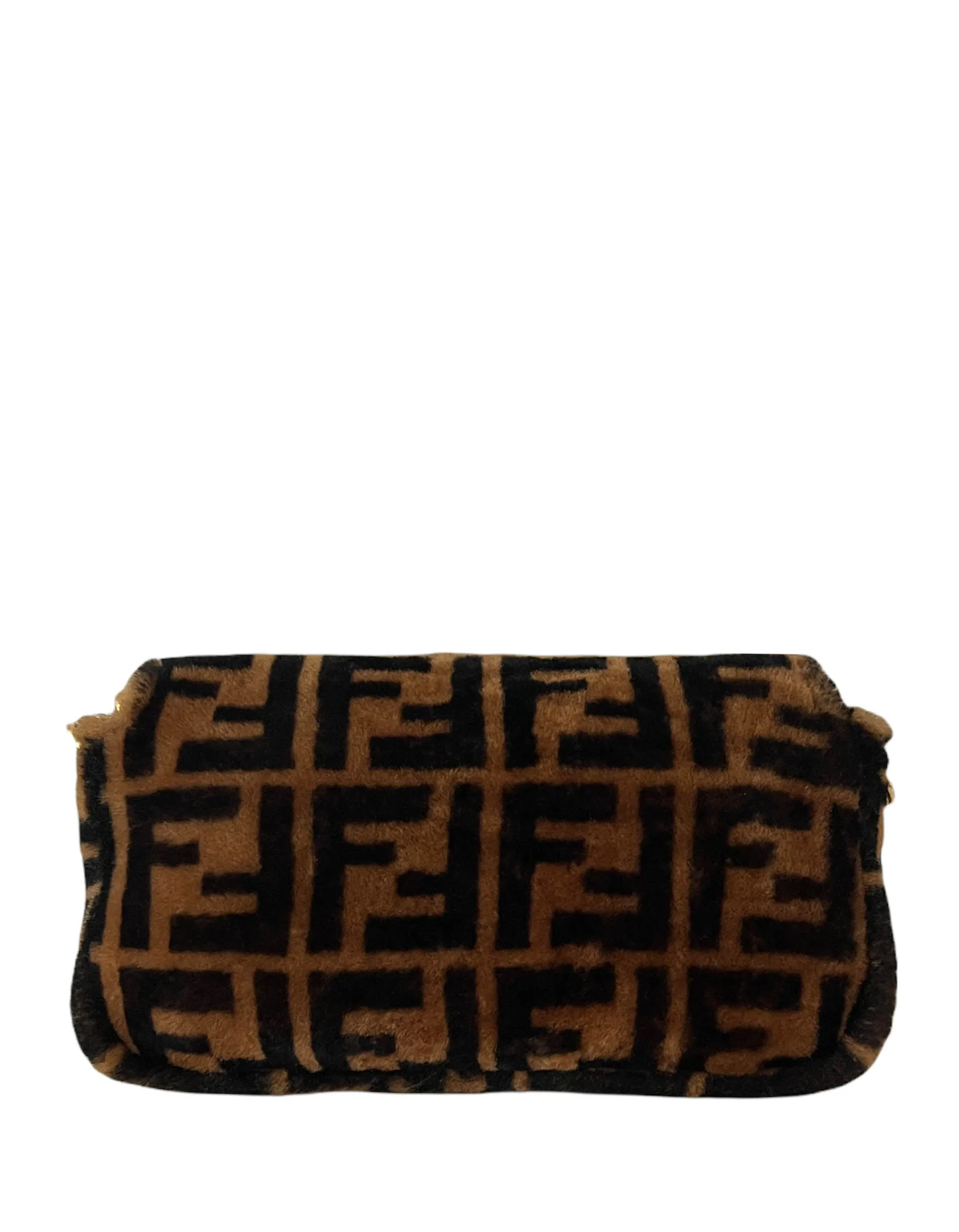 Fendi Brown Monogram Sheepskin Baguette NM Bag w/ Two Straps