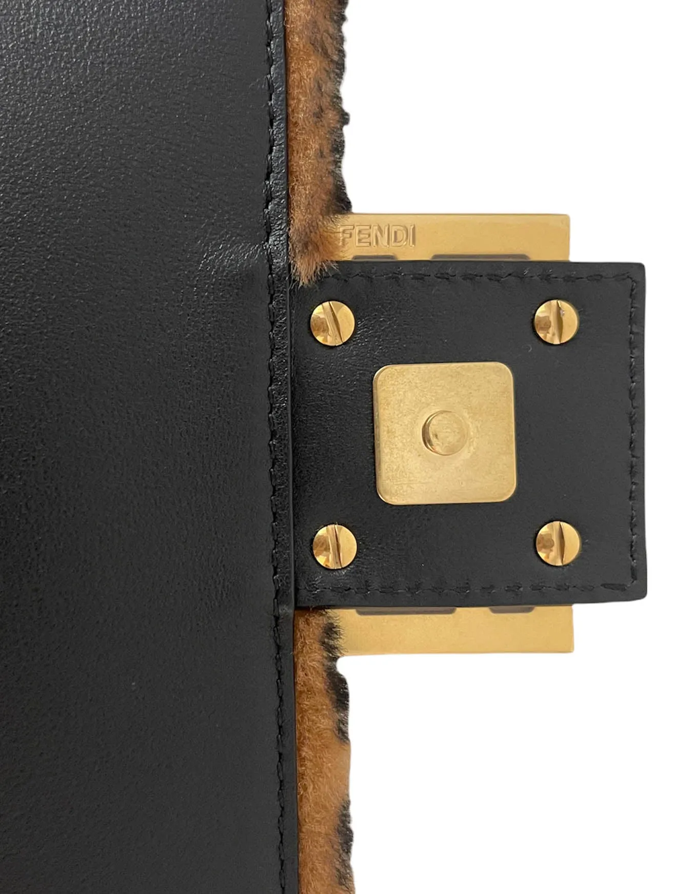 Fendi Brown Monogram Sheepskin Baguette NM Bag w/ Two Straps