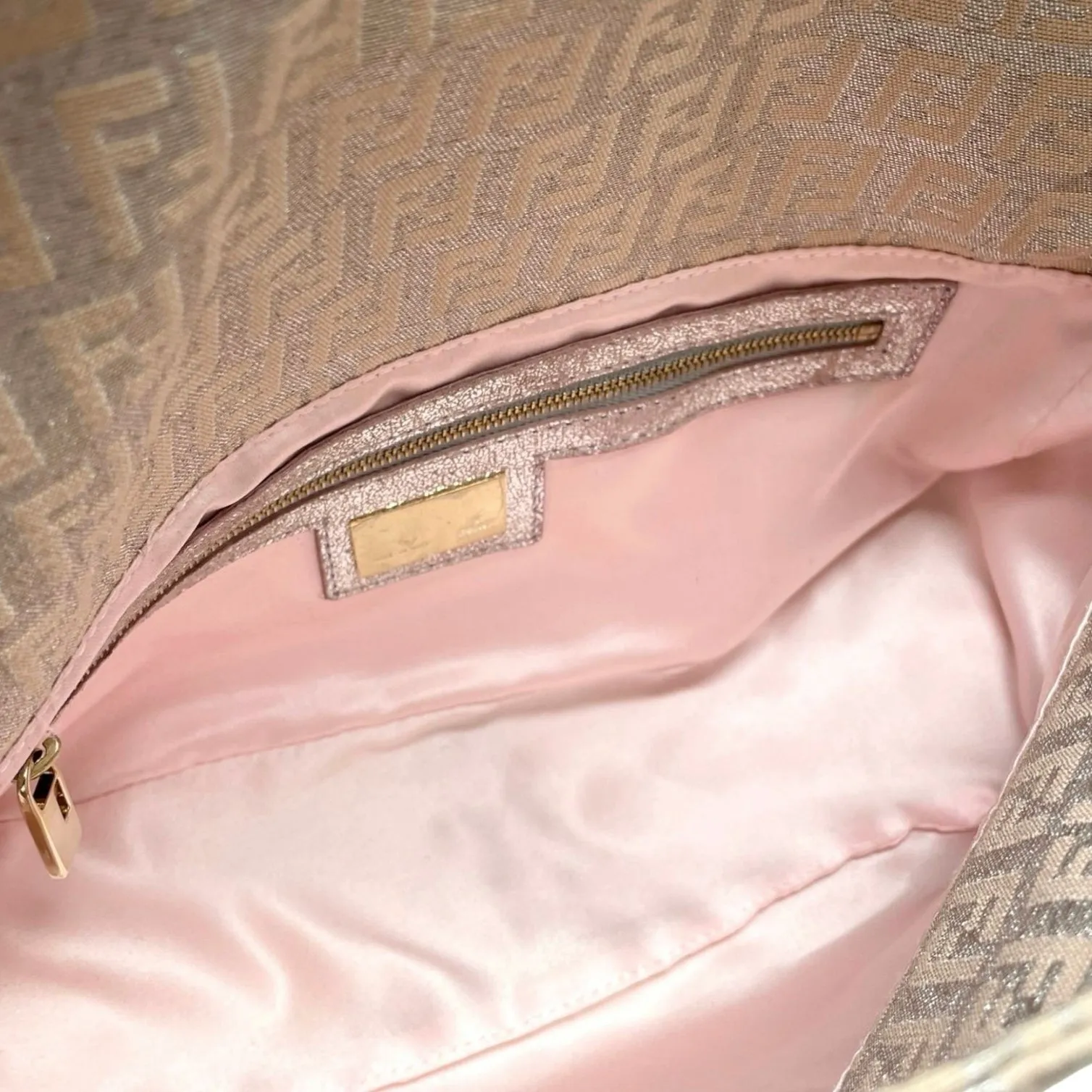 Fendi Rose Gold Logo Baguette Bag