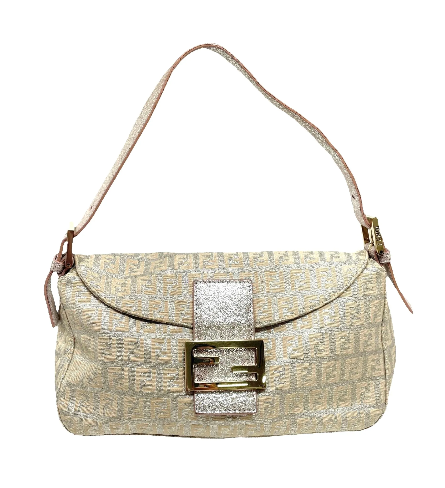 Fendi Rose Gold Logo Baguette Bag