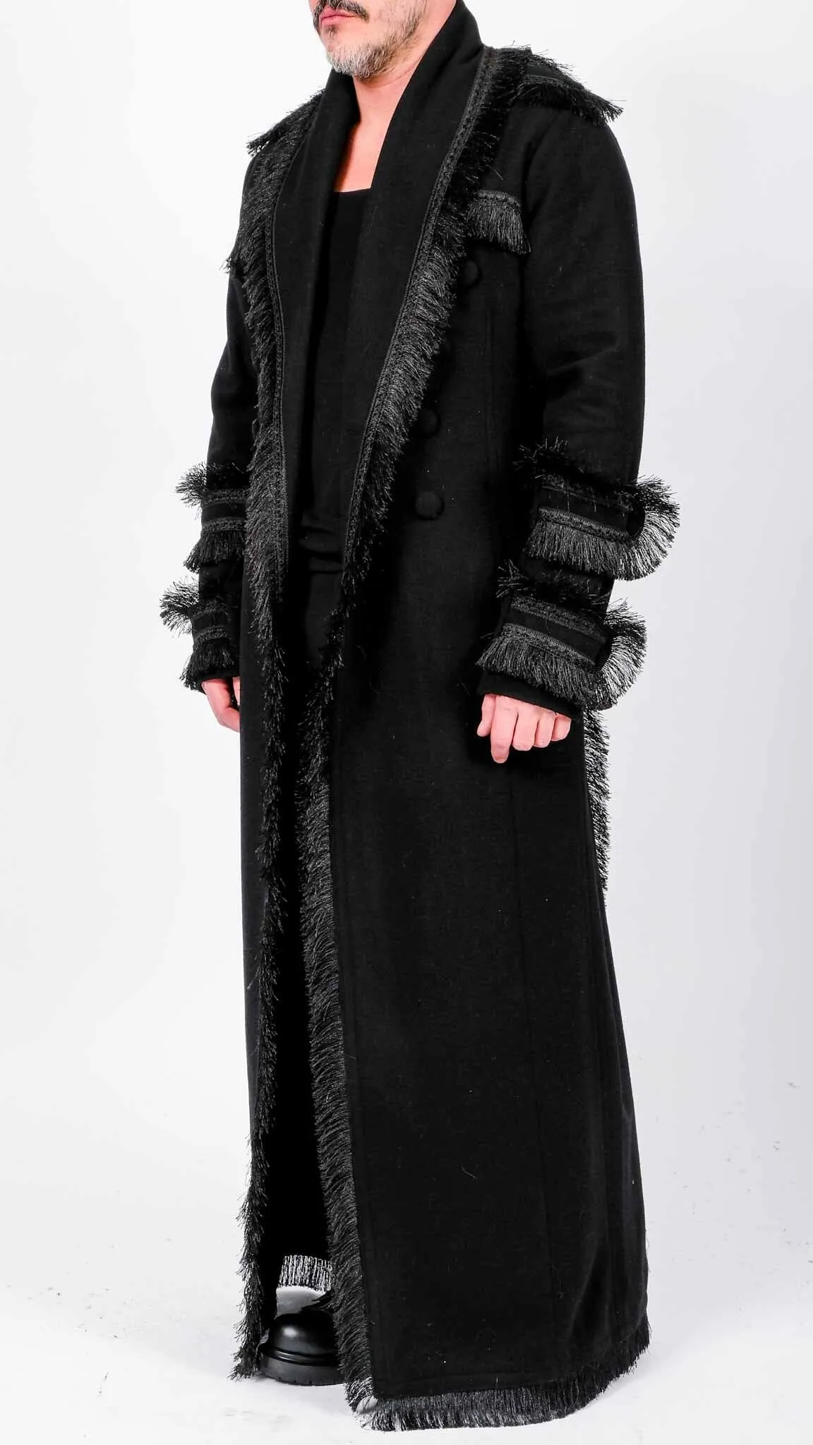 Floor Length Coat with Fringes
