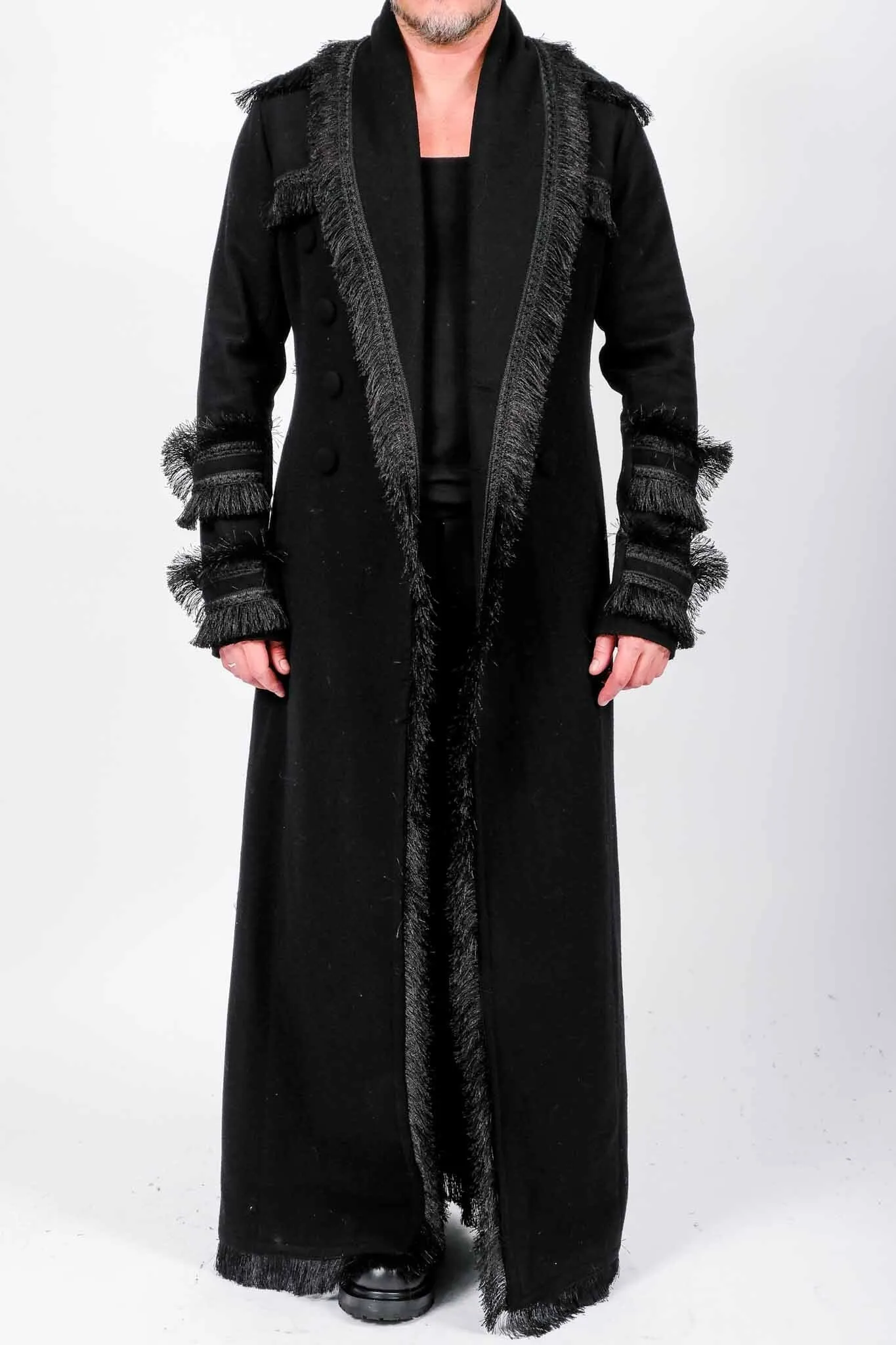 Floor Length Coat with Fringes