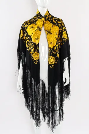 Floral Embroidered Fringe Piano Shawl