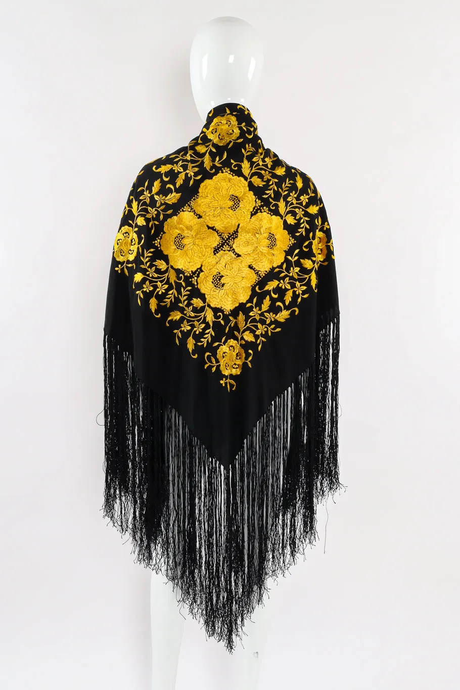 Floral Embroidered Fringe Piano Shawl