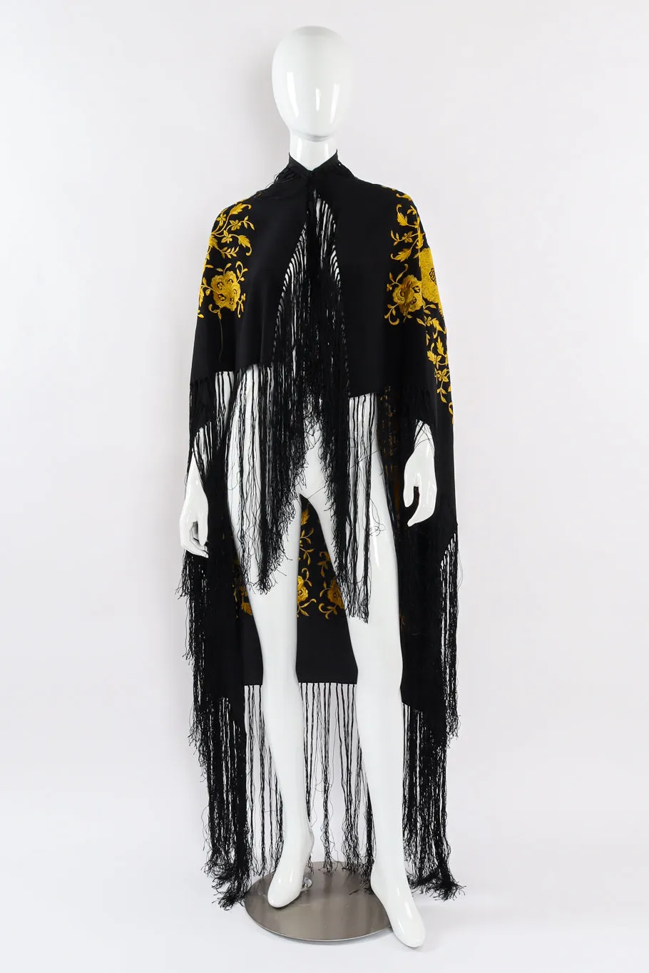 Floral Embroidered Fringe Piano Shawl