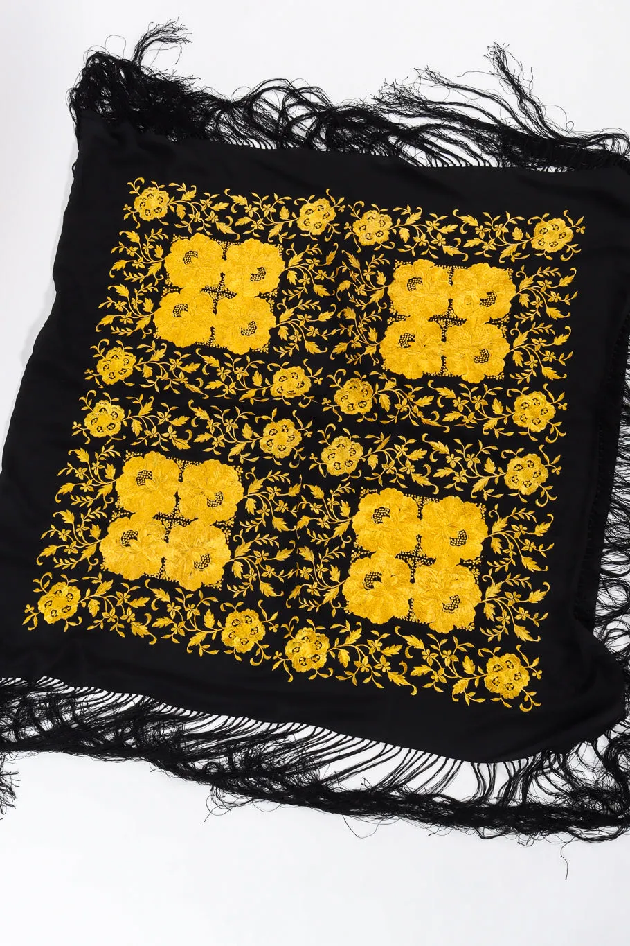 Floral Embroidered Fringe Piano Shawl