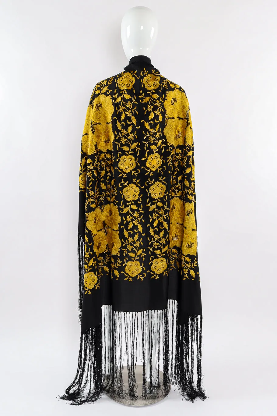 Floral Embroidered Fringe Piano Shawl
