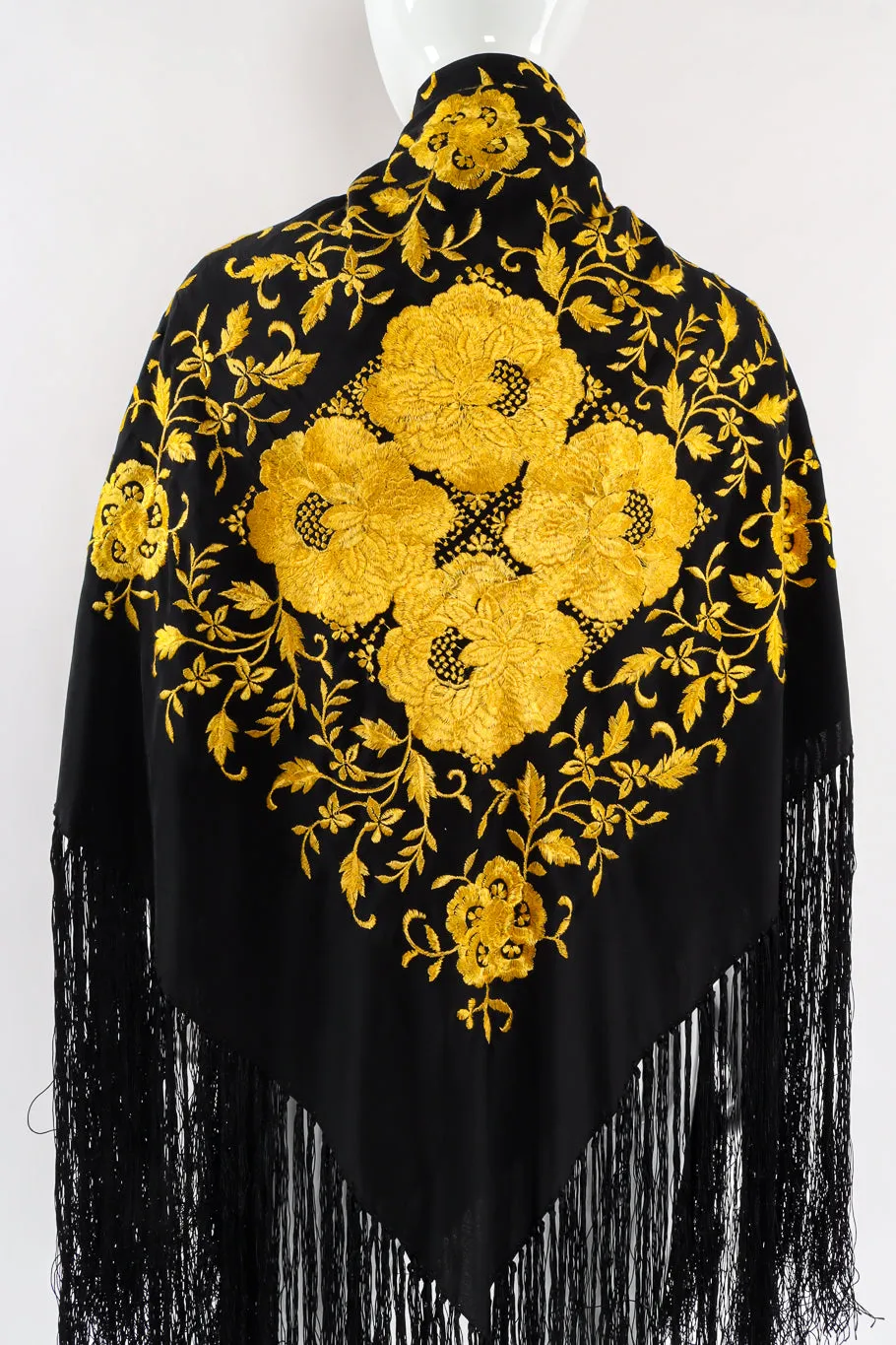 Floral Embroidered Fringe Piano Shawl