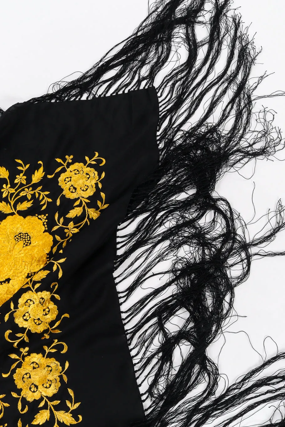Floral Embroidered Fringe Piano Shawl