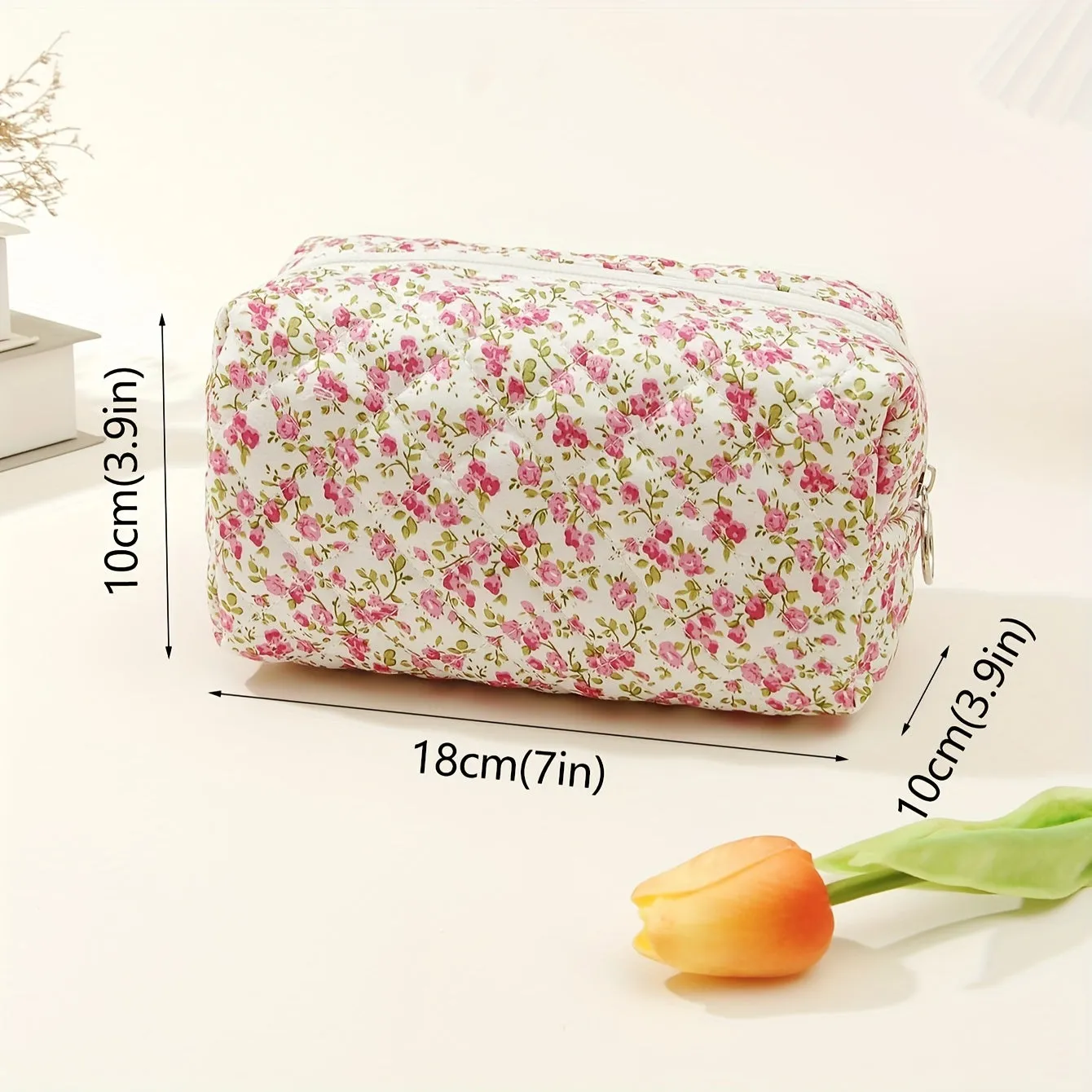Floral Quilted Makeup Bag Cosmetic Storage for Women Durable Travel Pouch
