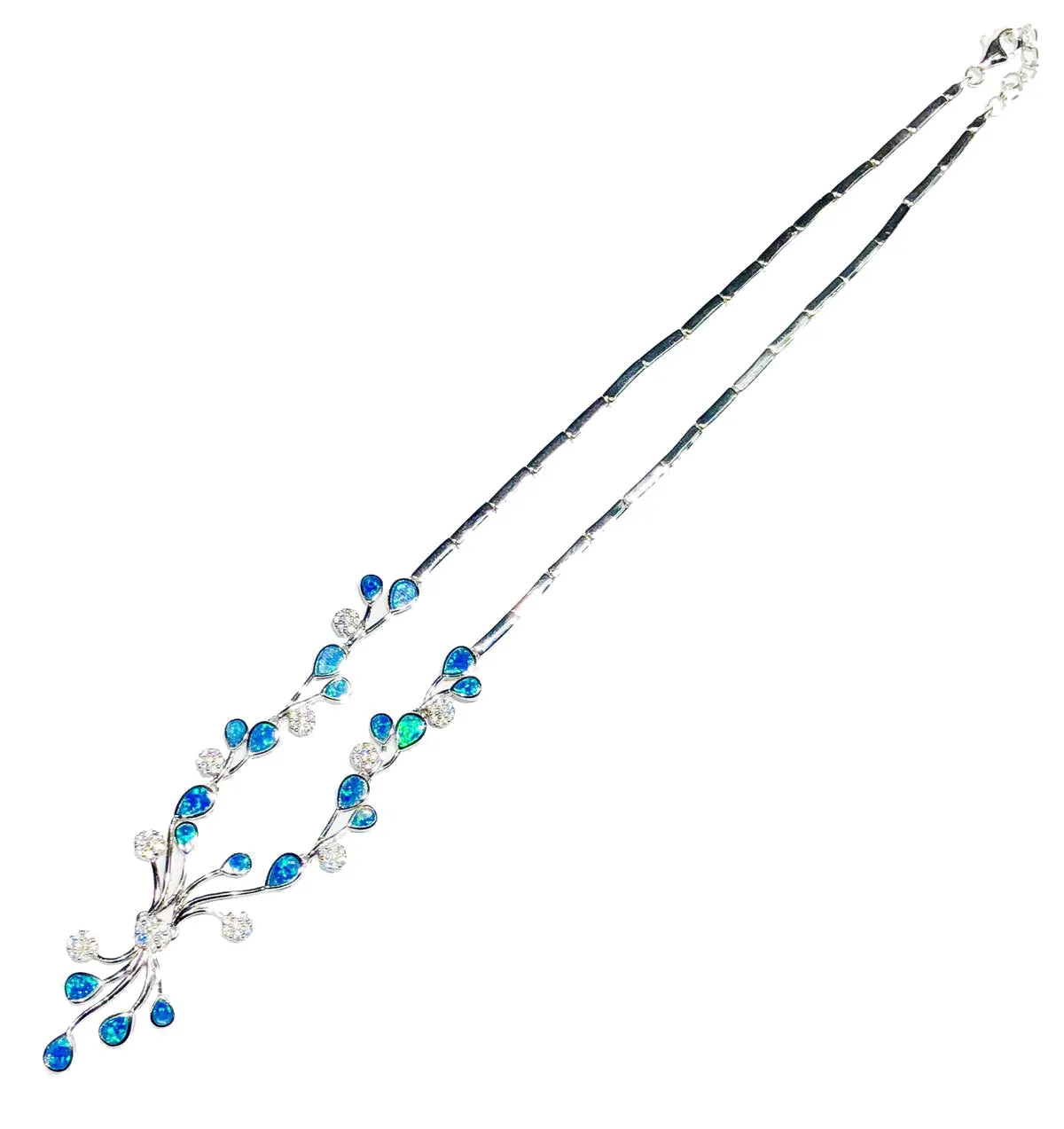 Flower & Tears Drops CZ Necklace (Silver)
