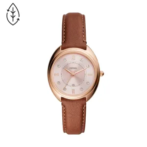 Fossil Analog Women's Watch Gold Plated Leather Strap - ES5115