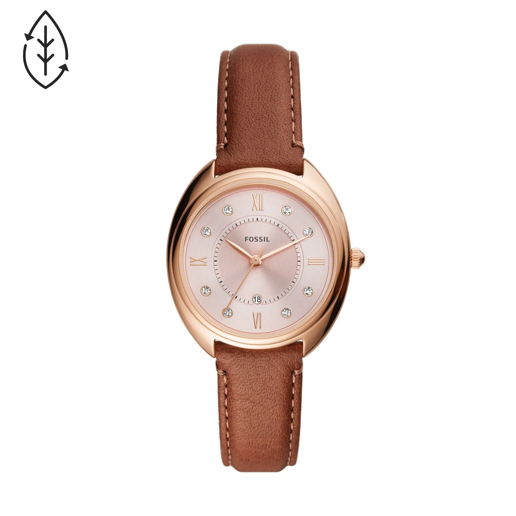 Fossil Analog Women's Watch Gold Plated Leather Strap - ES5115