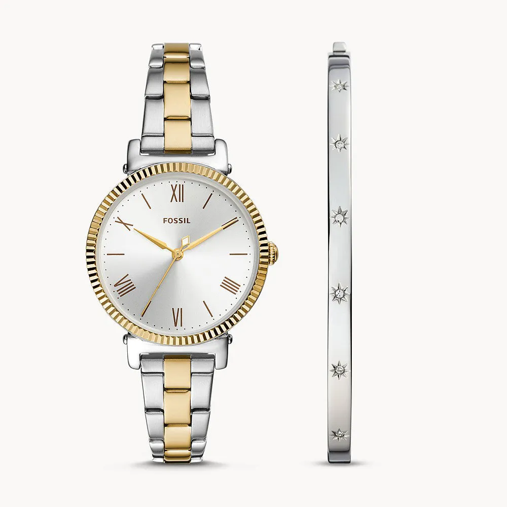 Fossil Daisy Three-Hand Two-Tone Stainless Steel Women's Watch And Bracelet Set - ES5249SET