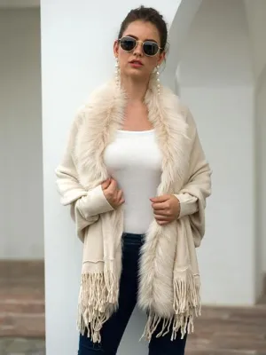 Fringe Open Front Long Sleeve Poncho (6 Colors)